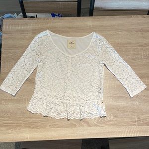 Hollister XS White Floral Lace Blouse
